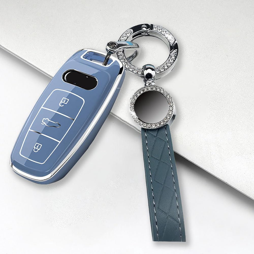 Compatible Key Fob Cover for Audi Key Fob Cover Compatible with A3 A6 A6L A7 A8 Q7 Q8 E-Tron S3 S6 S7 SQ7 RS6 RS7,etc Smart Remote Key Protector TPU Key Case Remote Key Holder