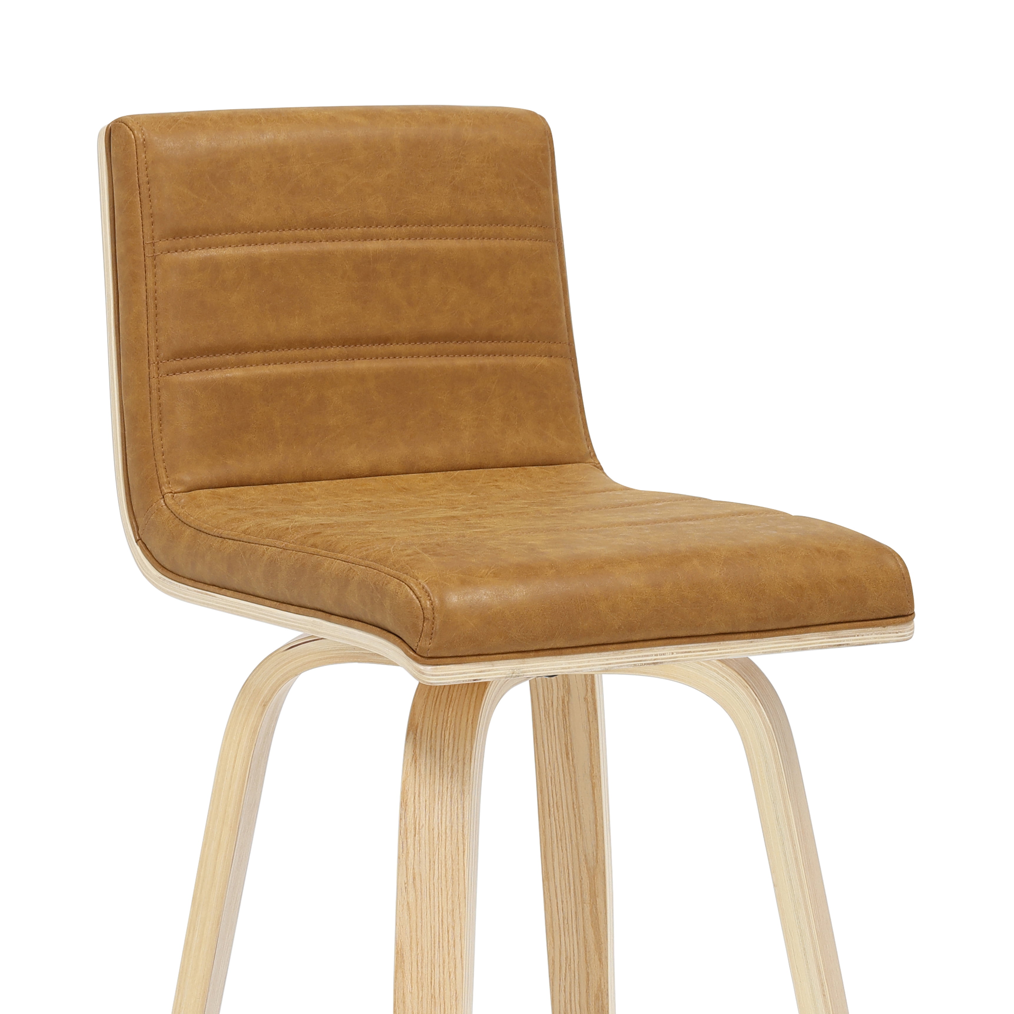 Vienna 35.5 in. H Swivel Counter Height Camel Square Back Wood Bar Stool with Faux Leather Seat Set of 4