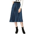 thumbnail image 1 of INSPIRE CHIC Jupe Midi Plissée en Velours Taille Haute Élastique pour Femmes, 1 of 6