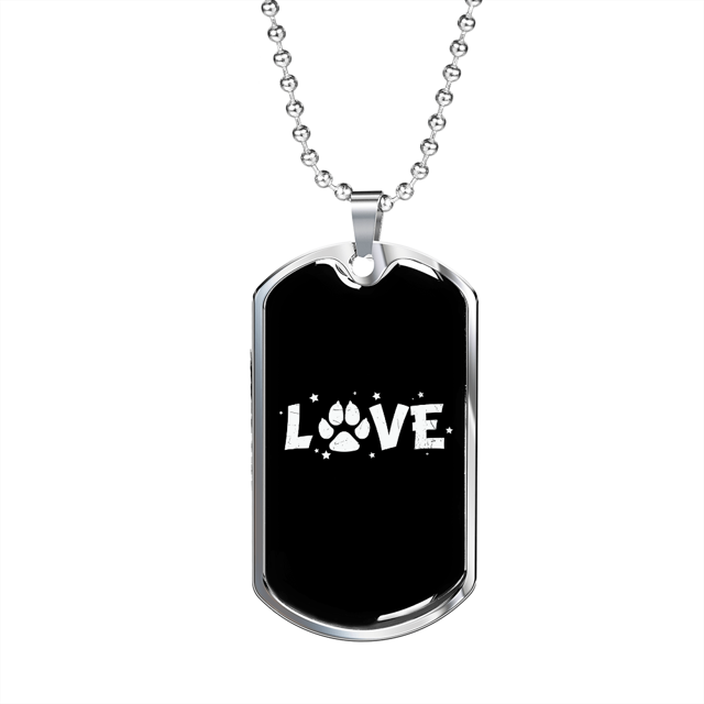 Love Paws Necklace Stainless Steel or 18k Gold Dog Tag 24" Chain