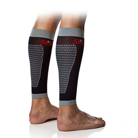 SLS3 Graduated Compression Calf Sleeves for Legs (Pair) - Prevents Shin Splints - Relieves Lower Leg Pain and Cramps, Black, XS/S (Calf
