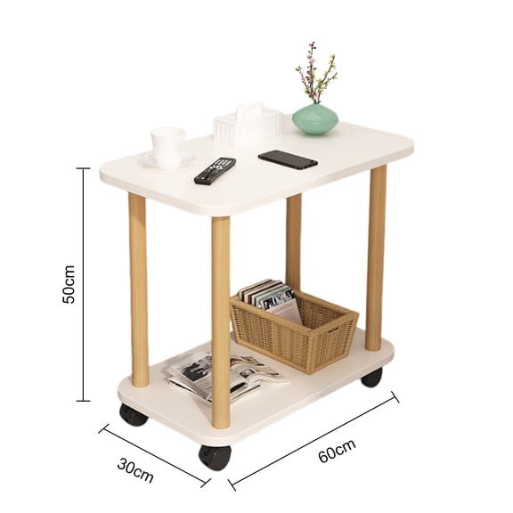 Porfeet End Table, Rectangle Side Table, Wood Night Stand with 2-Tier Storage Shelf, Living Room Small Coffee Table, Wood Finish Bedside Table for Bedroom, White,White