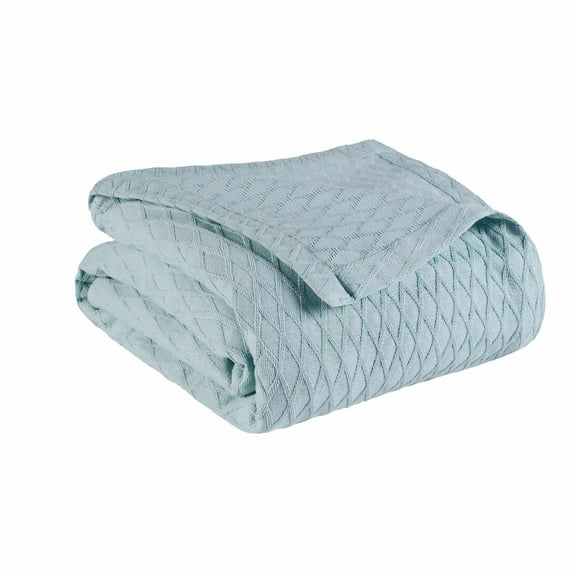 Diamond All-Season 100% Cotton Thermal Woven Blanket Aqua / Twin/Twin XL