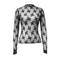 thumbnail image 6 of Black Long Sleeve Shirts for Women's 2026 Mesh Crop Top Long Sleeve Mock Neck Lace Floral See Through Y2K Shirt Blouses Fashion Clothing, 6 of 6