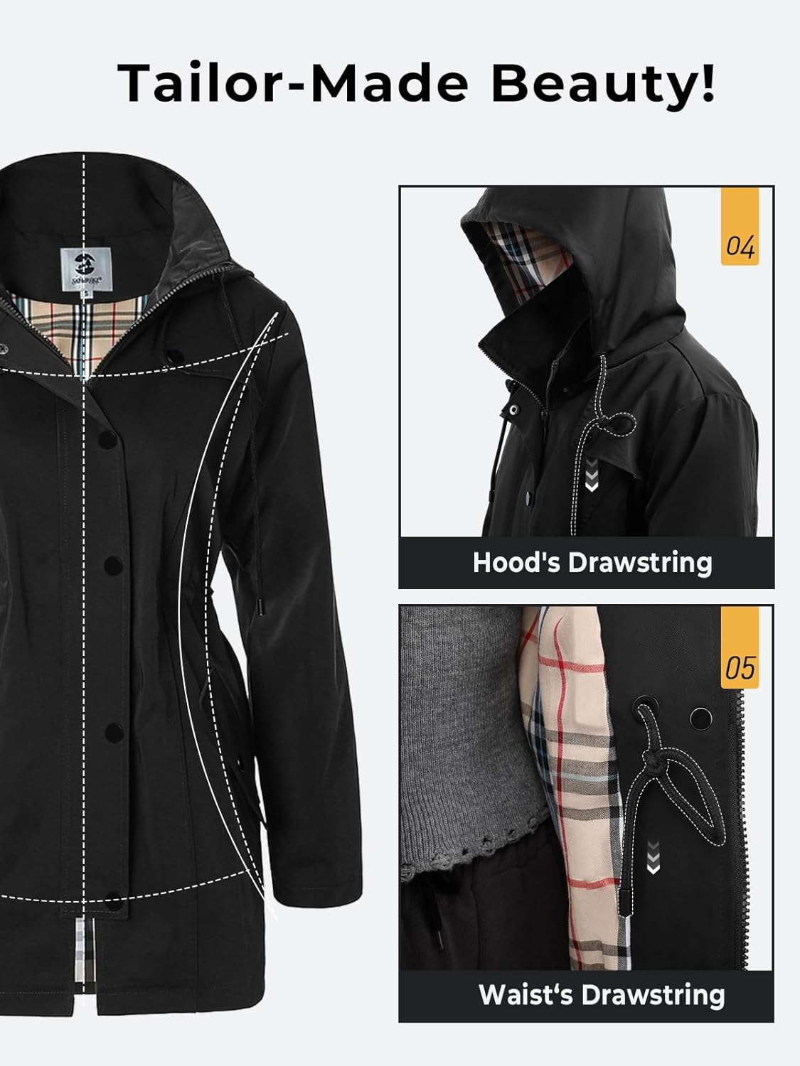 SaphiRose Women's Waterproof Hooded Rain Jacket photo 6