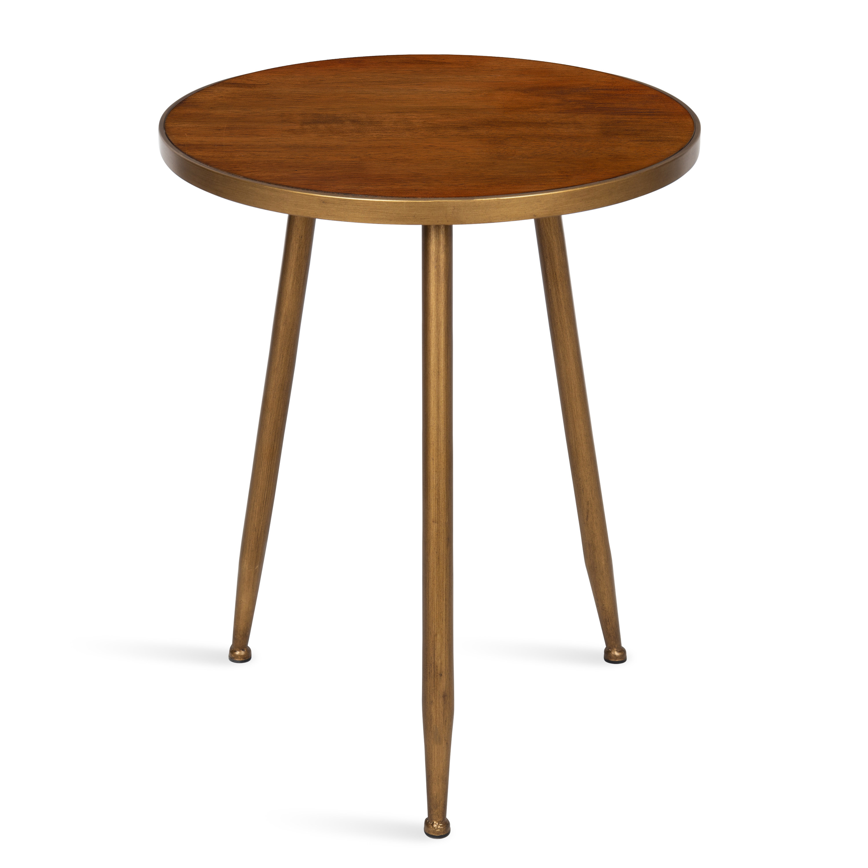 Laurel　Modern　Clegg　Trim　Midcentury　and　3-Legged　Side　Round　Wood　Burnished　Top　and　Metal　Table，　Walnut　Brown　with　Finished　Gold　Legs　並行輸入-　Kate　and