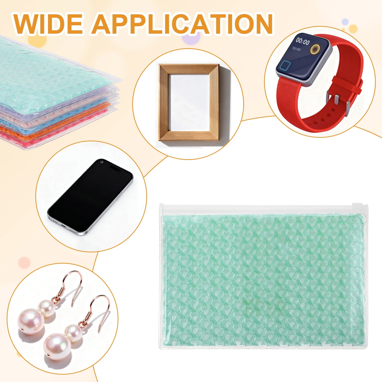 Uxcell 8Pcs Clear Heart Bubble Pouches Zipper Cushioning Bag 5.91x8.66" Lightweight Mailing Storagee Green