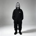 thumbnail image 4 of Oversized Black Fleece Full Body Suit with Attached Hood & Front Pockets, Classic Horror Style Full Body Onesie with Zipper & Pockets for Halloween Sleepwear Cosplay(Black,L), 4 of 6