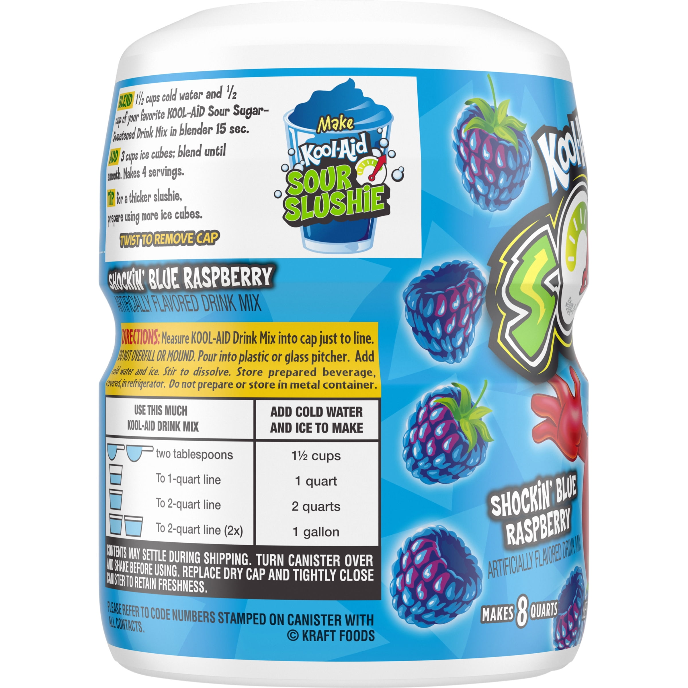 Kool-Aid Sour Shockin' Blue Raspberry Sugar-Sweetened Artificially Flavored Powdered Soft Drink Mix, 19 oz Canister