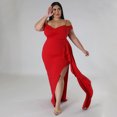 thumbnail image 4 of AURA Women Sexy V Neck High Slit Maxi Dress Spaghetti Strap Ruffle Party Club Dress, 4 of 8