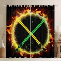 Manfei Green Yellow Lightsaber Black Out Curtains,Video Games Theme Curtains Pack of 2 (42x63 Each),Modern Fashion Gaming Bedroom Curtains For Boys,Ultra Soft Home Decor