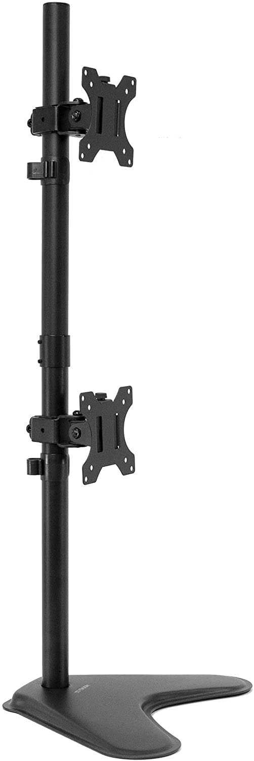 Vertical Dual Monitor Stand for Two 13-32 Inch Screens, Height Adjustable  Standing Pole with Tilt Swivel Rotate, Ergonomic VESA Riser, Black