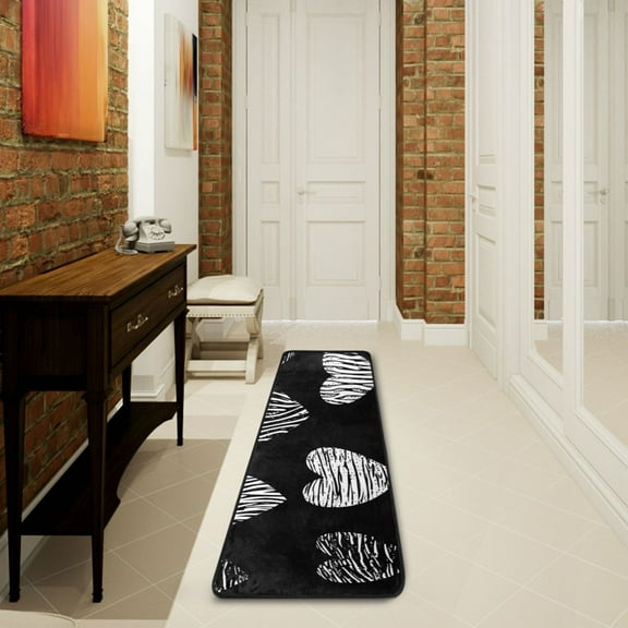 Hearts in Black Runner Rug Non Slip 72×24 in Ares Rugs for Bedroom Bathroom Living Room