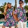 thumbnail image 3 of KUIFORTI Matching Couple Outfits Quick-dry Husband and Wife Clothing Womens Summer Dresses Hibiscus Floral Loose Cut Round Neck for Beach Seaside, 3 of 6