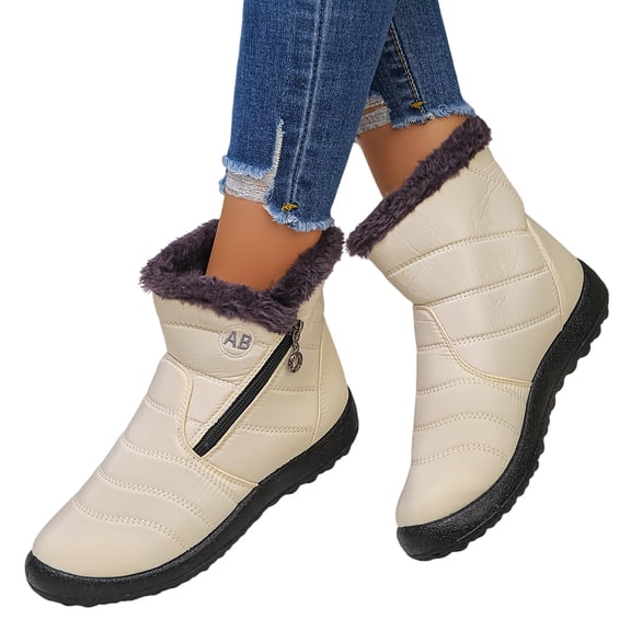Paaisye Winter Snow Zip Up Boots Women Waterproof Winter Boots for Women with Faux Fur Lining Lightweight Non-slip Ankle Booties for Outdoor Snow Hiking,White 44