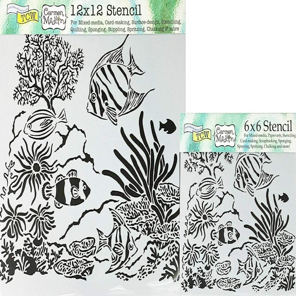 Bundle 2 Items Aquarium 12 x 12 Large and 6 x 6 Mini The Crafters Workshop Set of 2 Stencils Includes 1 each TCW611 and TCW611s 
