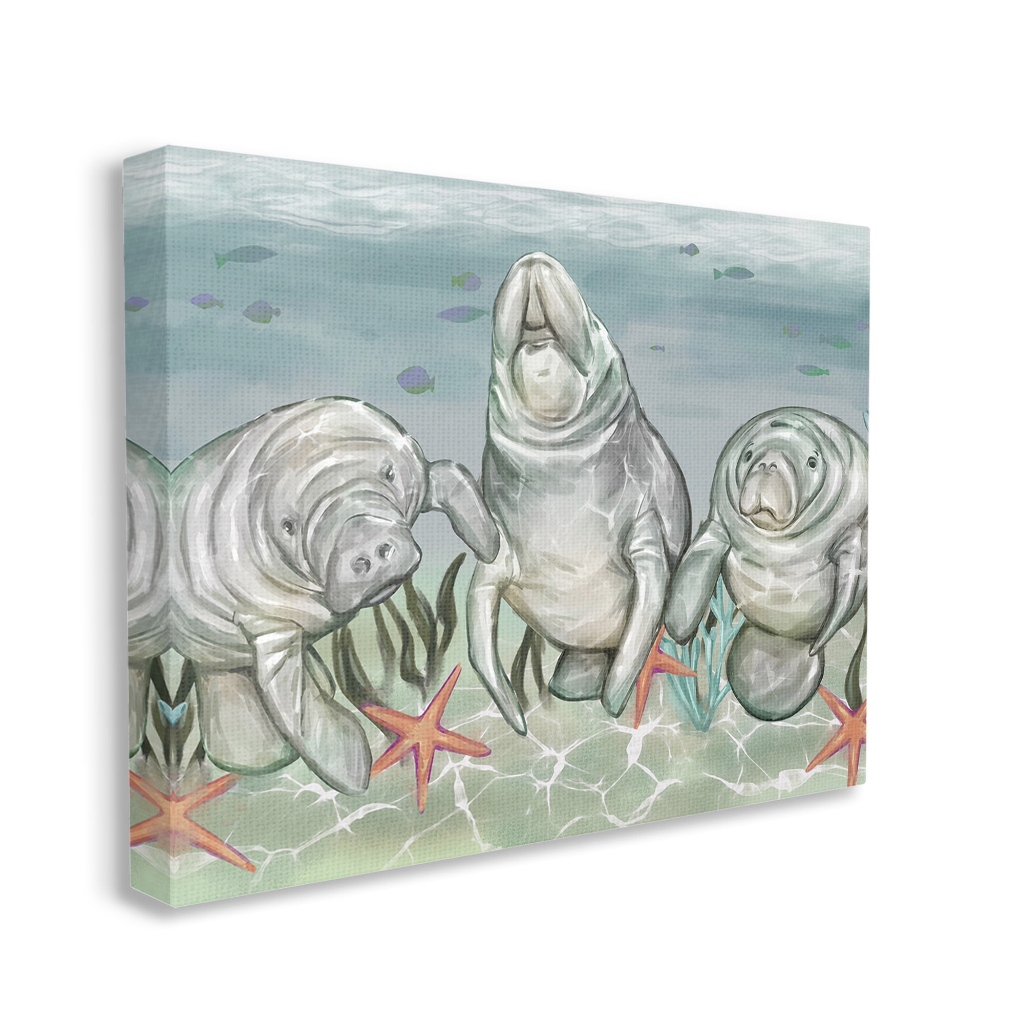 Stupell Industries Underwater Manatees & Starfish Animals & Insects Painting Gallery Wrapped Canvas Art Print Wall Art, 40 x 30