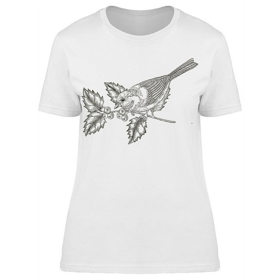 Bird Sitting On A Holly Branch T-Shirt Women -Image by Shutterstock, Female Small