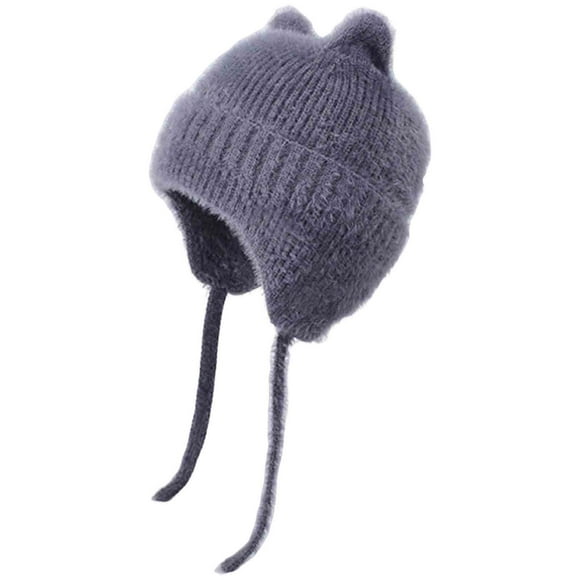 Curenmufel Kids Winter Hats Kids Toddler Winter Hat Thick Warm Beanies with Pom Pom Fleece Lined Earflap Knit Hat for Boys Girls Children (Grey,One Size)