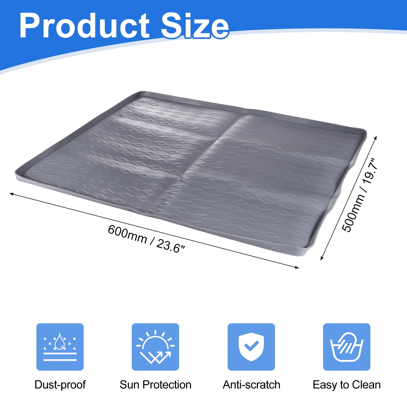 Uxcell Washer and Dryer Top Protector Mat (23.6" x 19.7") - Non-Slip Heat-Resistant Leak-Proof Washable, Silicone Washing Machine Top Cover Pad for Home/Kitchen/Laundry Room, Gray