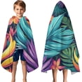 thumbnail image 3 of Colorful Tropical Leaf Pattern Hooded Bath Towel，50"x30" for Ages 3 To 12 Kids, Quick Dry Lightweight Soft Microfiber Hood Beach Towel Cover Up for Kids, 3 of 7