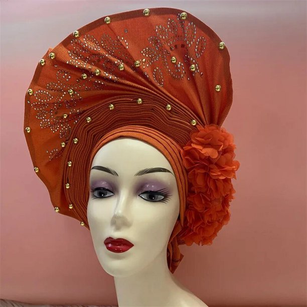 Aso oke auto gele headtie para mujer, gorra Africana hecha a mano, turbantes trenzados para boda nigeriana, envolturas para la cabeza, 7L0981