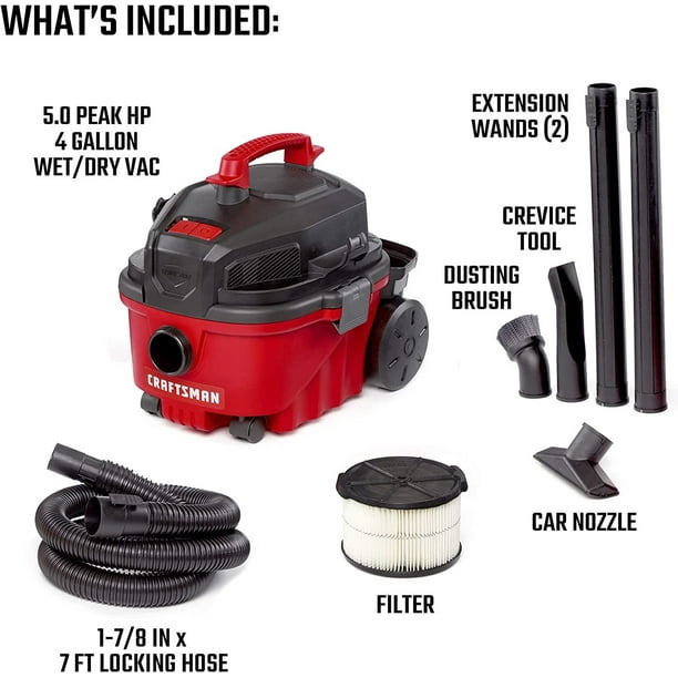 Craftsman 4 Gallon Wet/Dry Vacuum, 5.0 Peak HP, 120V, Corded