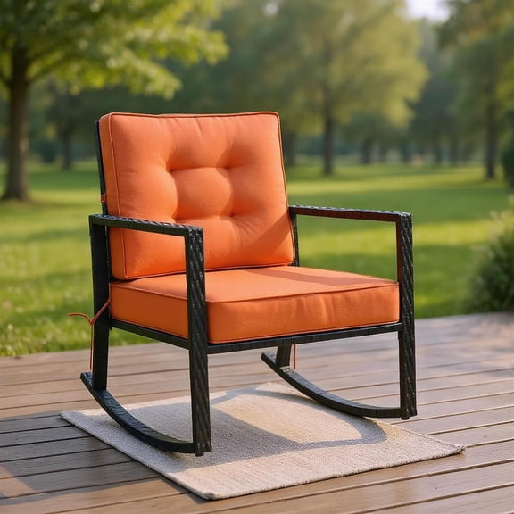 Topcobe Outdoor Rocking Chair, Patio Rocker Chair, Weather Resistant,for Lawn, Porch, Backyard, Indoor and Garden, Orange