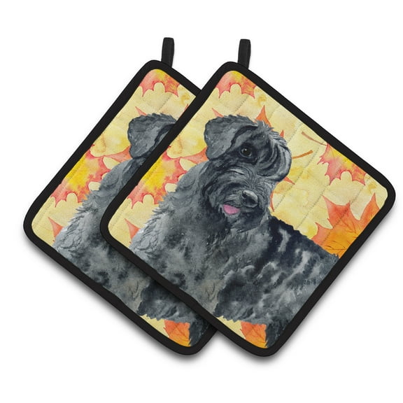 Giant Schnauzer Fall Pair of Pot Holders Yellow