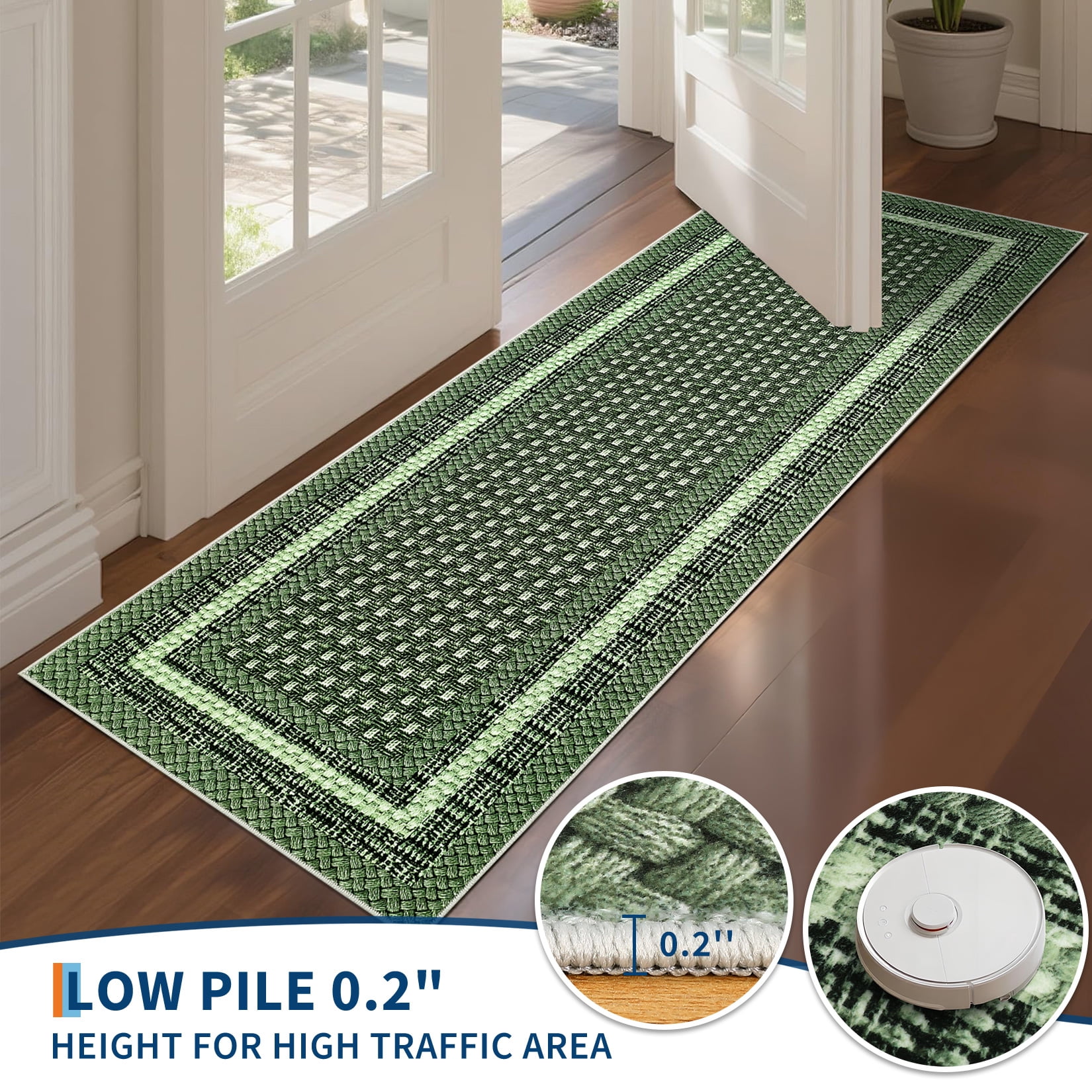 Garvee 9'x12' Bordered Print Area Rug Washable Rugs, Non Slip Modern Geometric Rug Stain Resistant Indoor Carpet for Living Room Bedroom Dining Room, Green