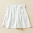 thumbnail image 3 of REALiKUN Linen Shorts for Women Wide Leg Elastic High Waisted Pleasted Casual Drawstring A line Shorts with Pockets, 3 of 4