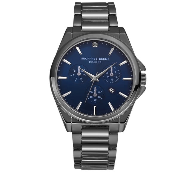 Geoffrey Beene Men's Chronograph Stainless Steel Dress Watch Classic Quartz, Date, Elegant Design, Water-Resistant (Gunmetal)