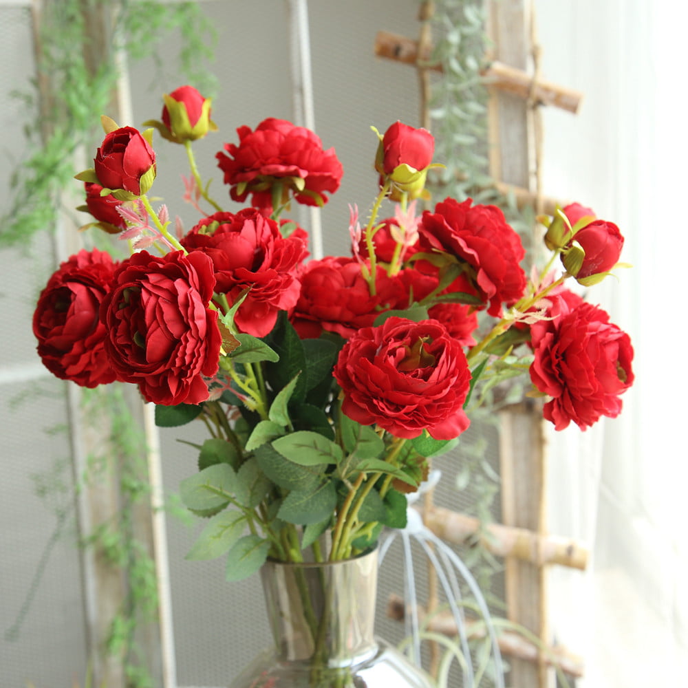 1PC Artificial Fake Western Rose Flower Peony Bridal Bouquet Wedding Home Decor 
