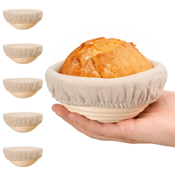 Juego de 6 cestas para hacer pan Banneton, masa madre Kikcoin, 13 cm