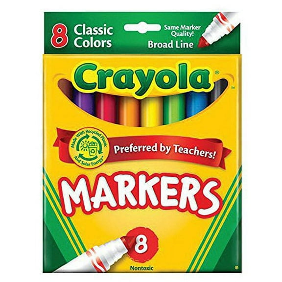 Crayola Non-Washable Markers, Broad Point, Classic Colors, 8 Count, Case Of 24 Packs