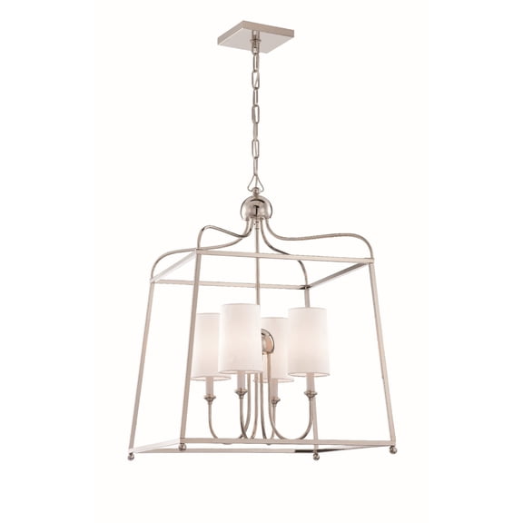 2244-PN Crystorama Lighting Sylvan - Four Light Chandelier With Linen Fabric Shades In Traditional Style - 21.5 Inches Wide By 29.75 Inches High
