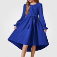 thumbnail image 2 of Teylalorva Dresses of Girls (4-13), Sweet Flowy Belted Party Dresses Crew Neck Long Sleeve Fashion Outfit Summer Occasions Blue Size 10, 2 of 6