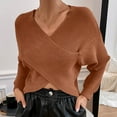 thumbnail image 3 of Besolor Womens V Neck Long Sleeve Sweaters Fall Casual Cross Front Knitted Crop Pullover Tops, 3 of 7