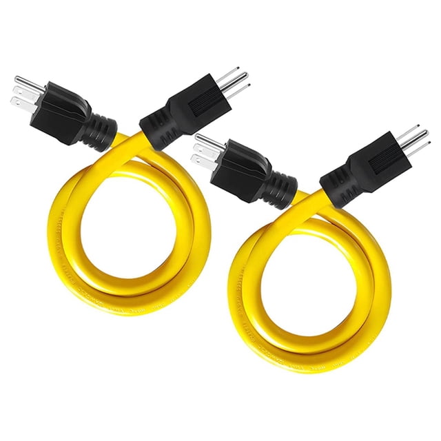 Cable de ExtensióN Macho Doble de Enchufe de 3 Clavijas de 2 Pies, Adaptador de Cable de 12 AWG 125 V NEMA 5-15P a 5-15P, RV, para Interruptor de Transferencia