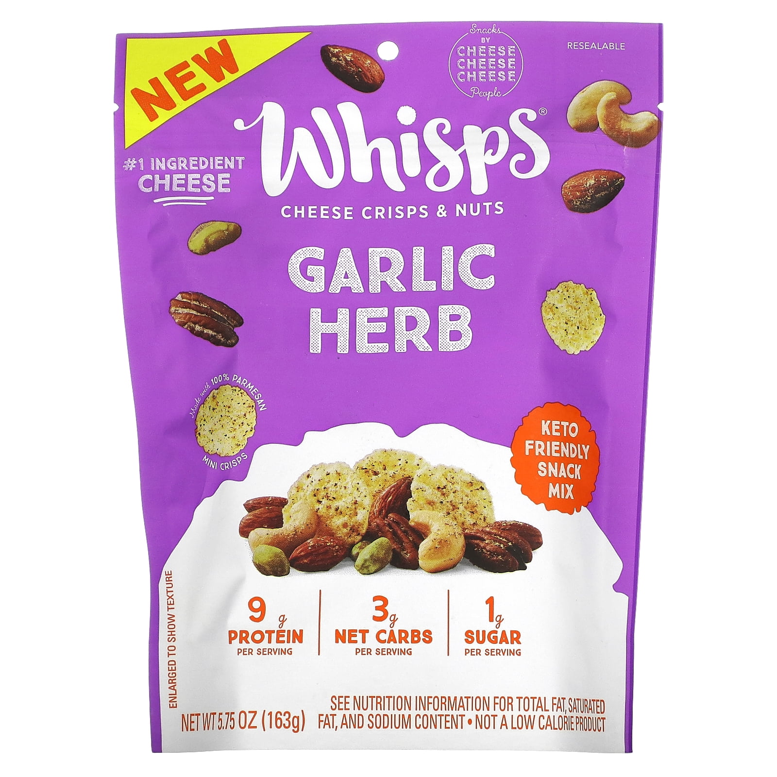 Whisps, Cheese Crisps Nuts, Garlic Herb, 5.75 oz (163 g)