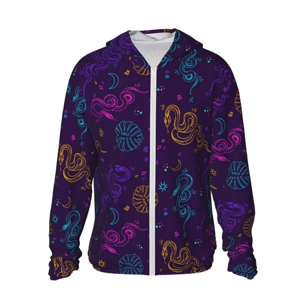 Fotbe Colorful Snake Chaqueta con Protección Solar UPF 50+ para Hombre y Mujer, Camisa con Capucha y Bolsillos-XX-Large