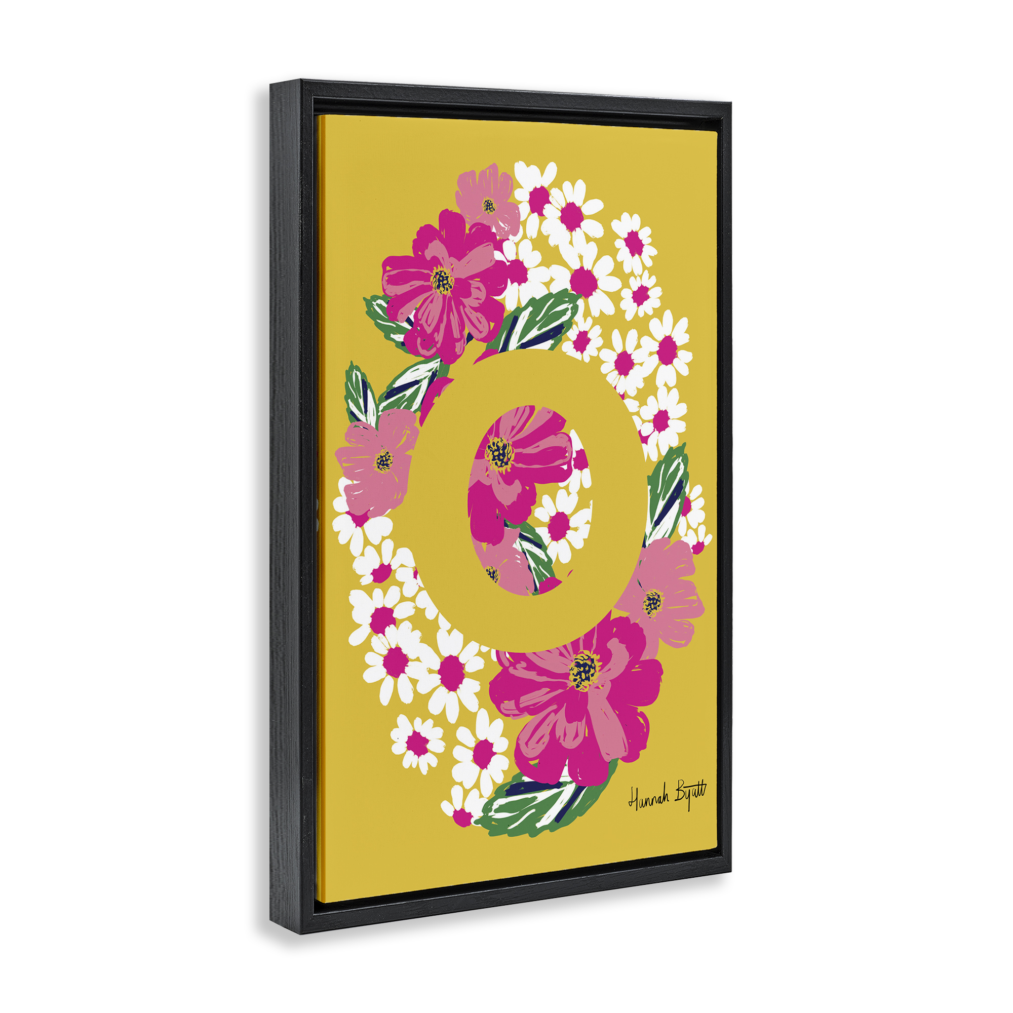 Stupell Industries Floral Bloom Letter O Botanical & Floral Painting Black Floater Framed Art Print Wall Art, 17 x 25