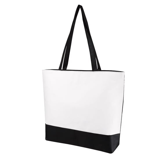 Muka Canvas Zippered Tote with Lining, Two-Tone Accent Gusseted Tote Bag, 15-1/2" x 12" x 3"