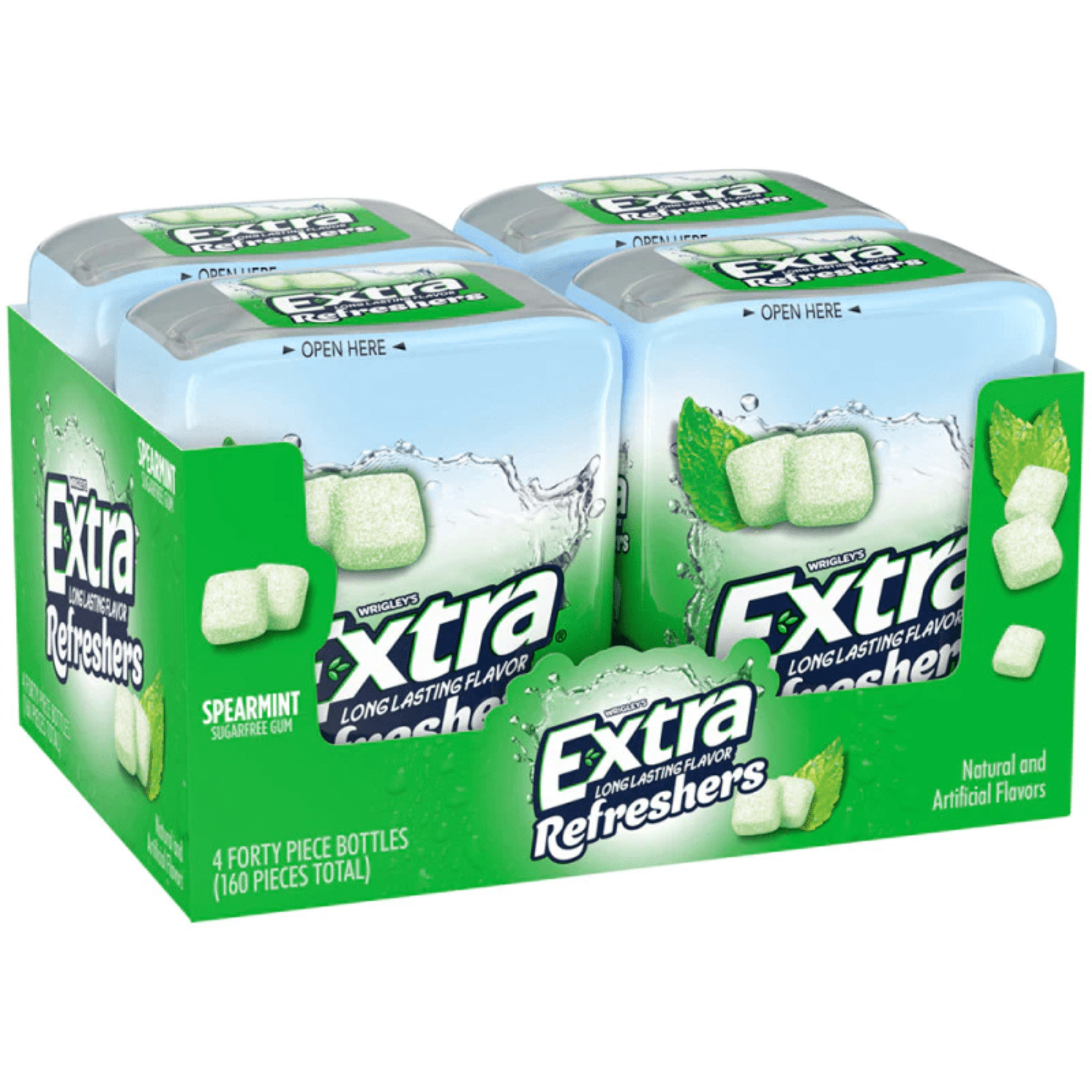 EXTRA Refreshers SPEARMINT Sugar Free Chewing Gum Bulk, 40 Pieces Per Gum Bottle 320 Pieces Total (Pack of 8)