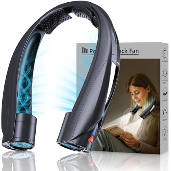FU1999Portable Neck Fan - with LED Book Light, 6-20 Hrs Long Battery, 6-Speed Adjustable, USB-C Rechargeable, Ultra Quiet, Hands-Free Personal Cooling for Men Women Outdoor Indoor