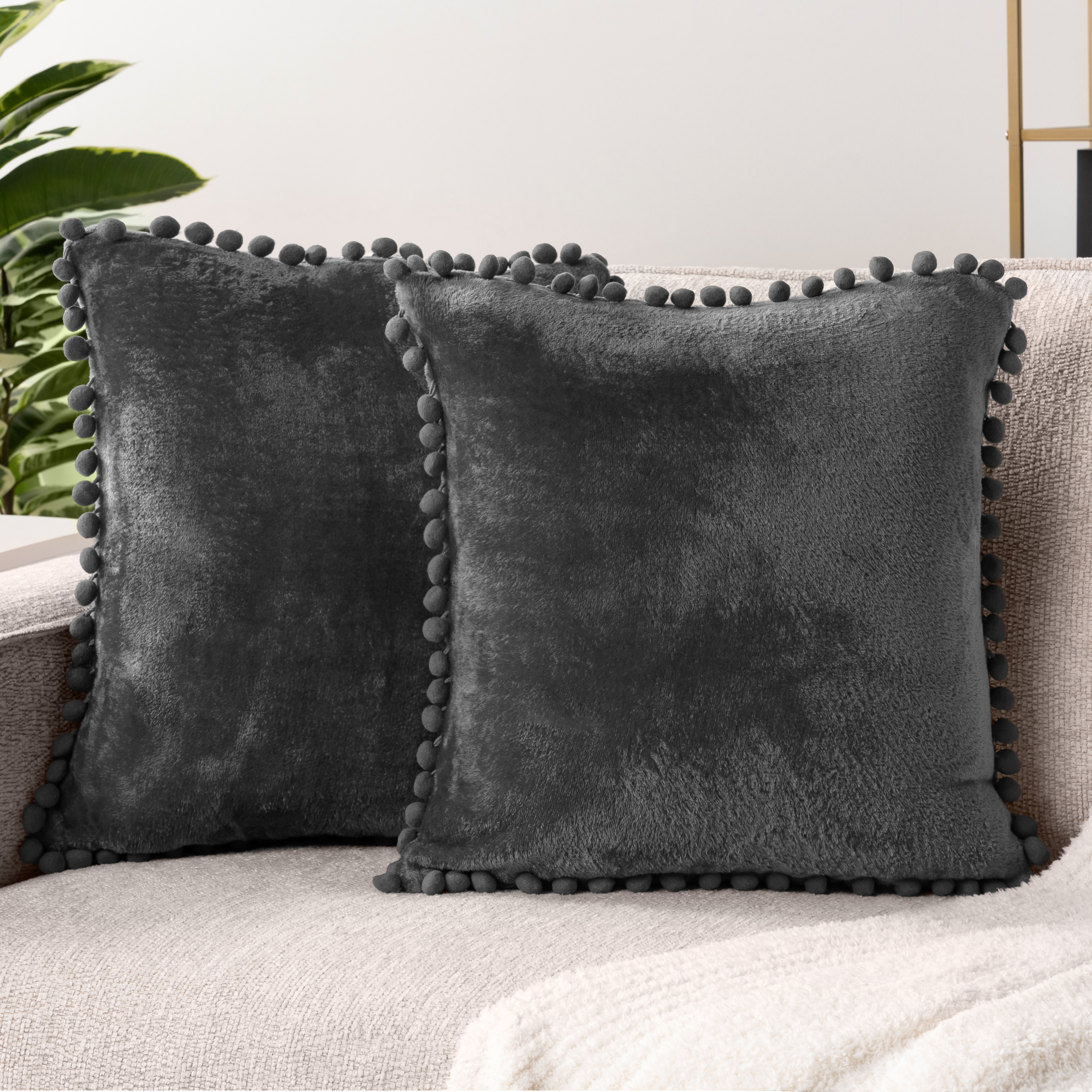 Pavilia Pom Pom Throw Pillow Covers Set of 2, Gray photo 1