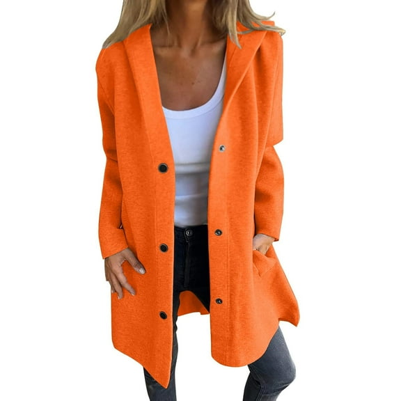 jtjvou Casual Single Breasted Hooded Jacket Women lightweight Flannel Long Fall Jackets Dressy Trench Coat Orange S