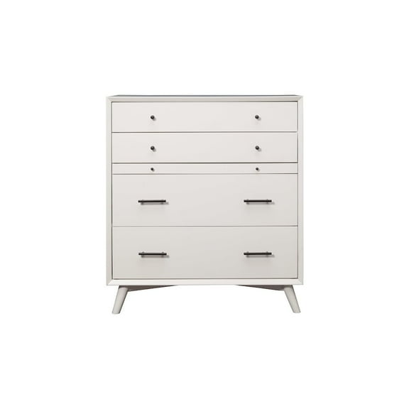 Flynn Mid Century Modern 4 Drawer Multifunction Chest with Pull Out Workstation Tray in White Finish