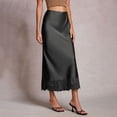 thumbnail image 5 of Maxi Skirts for Women Casual Comfort A line Summer Skirts Flowy Skirt Satin Solid Color Midi Skirt Silk Skirts for Daily Wear, 5 of 6