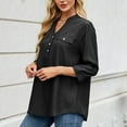 thumbnail image 5 of Plus Size Tops for Women V-Neck 3/4 Sleeve Denim Imitation Shirt Casual Loose Top Black 2XL, 5 of 6